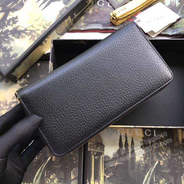 Gucci包 古馳錢包 523667黑皮 新款拉鏈長錢包 Gucci黑色錢包  gudj1063